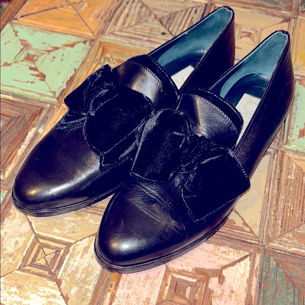 RARE!! JOAN & DAVID Sz 8.5 STUNNING Black Leather Loafers with velvet bows